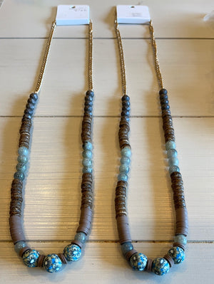 Long Wood Beaded Necklace