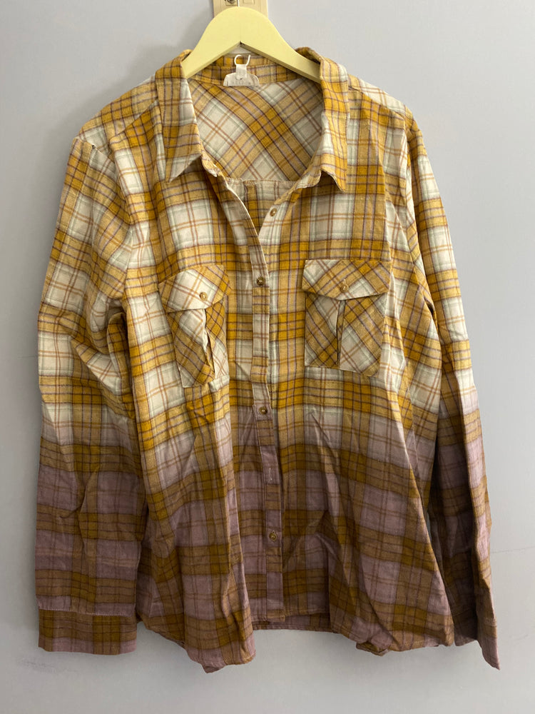 Yellow Dip Dyed Plaid Flannel Shirt