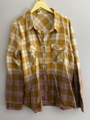 
            
                Load image into Gallery viewer, Yellow Dip Dyed Plaid Flannel Shirt
            
        