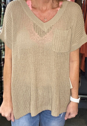 Taupe Sweater w/ Short Sleeves