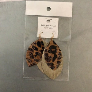 Cheetah metallic feather earring
