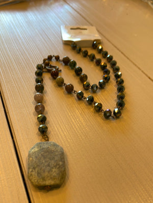 
            
                Load image into Gallery viewer, Large Beaded Necklace w/stone pendant
            
        