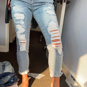 Risen Distressed Roll Up Jeans