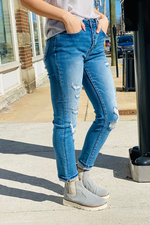Risen Mid Rise Vintage Skinny Jeans