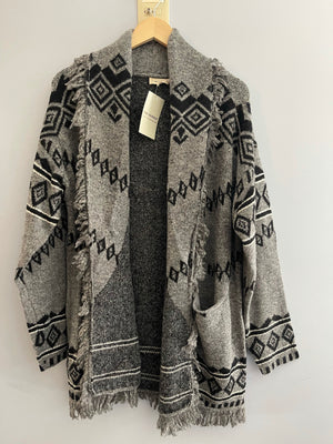 
            
                Load image into Gallery viewer, Gray Aztec Open Front Cardigan
            
        