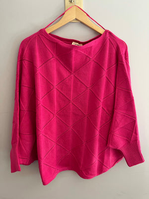 
            
                Load image into Gallery viewer, Hot Pink Dolman Sleeve Knit Sweater
            
        