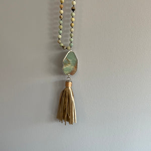 Long Beaded Necklace w/ Stone pendant