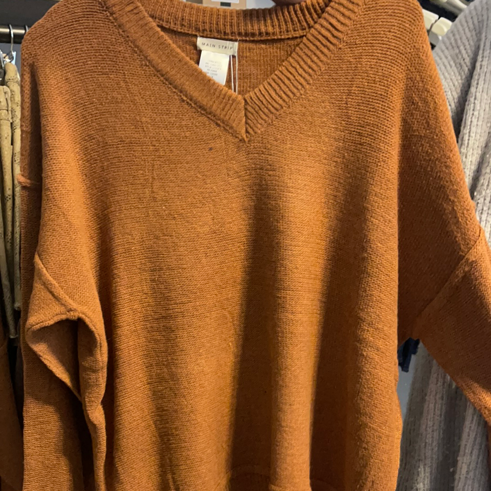 
            
                Load image into Gallery viewer, Rust V Neck Sweater
            
        