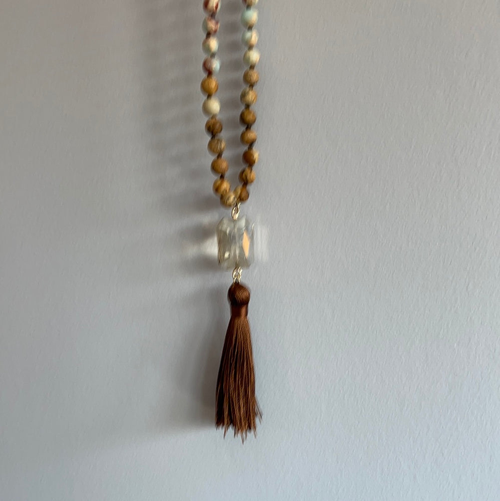 
            
                Load image into Gallery viewer, Long Beaded Necklace w/ Crystal and Tassel
            
        
